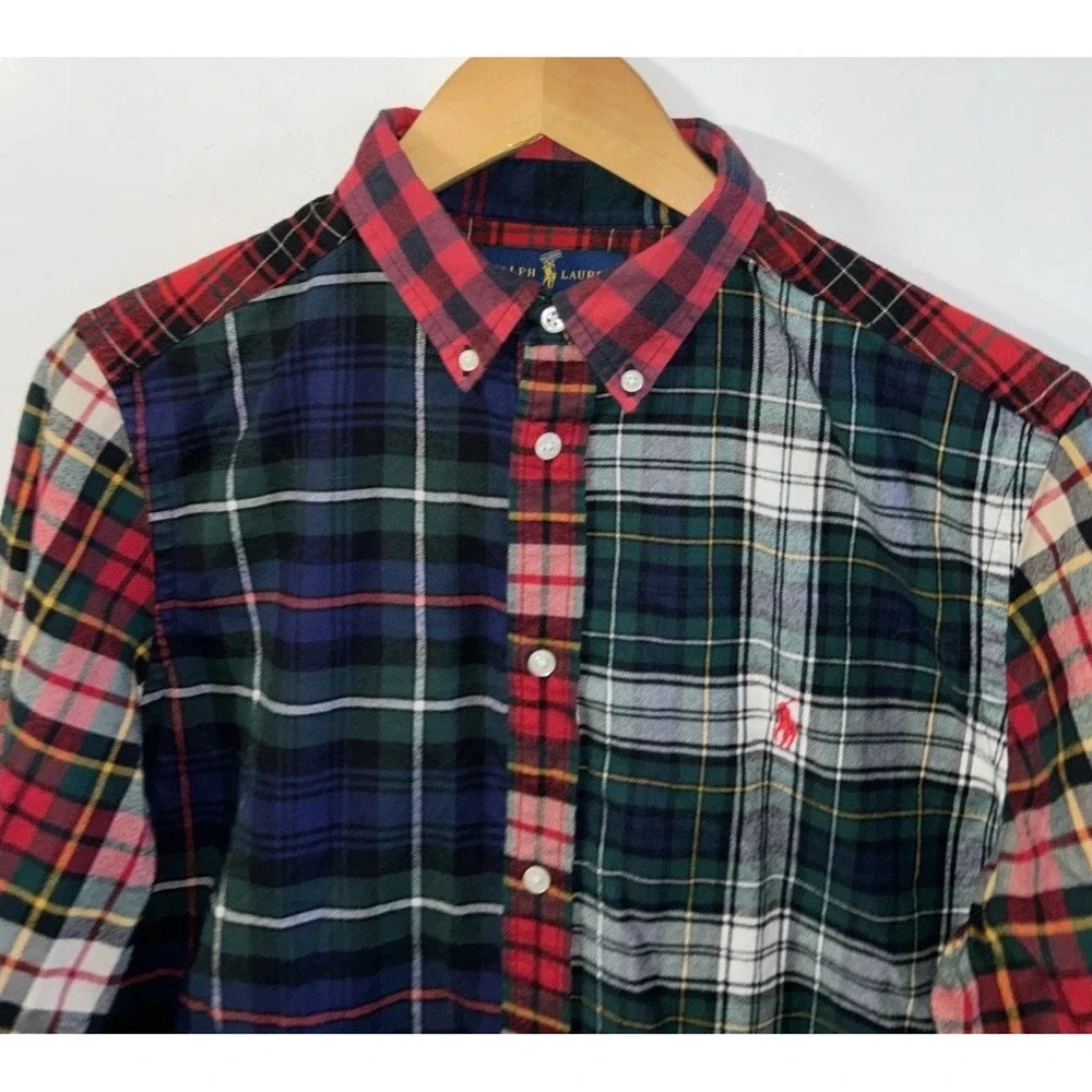 Boys Ralph Lauren Tartan Plaid L/S Button Down Flannel Shirt Holiday XL 18/20 EC
